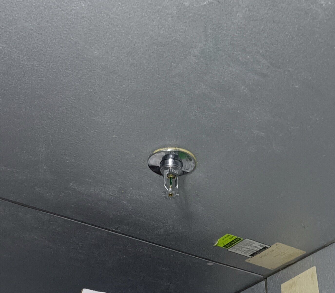 Newly installed and properly insulated fire sprinkler head inside a walk-in cooler