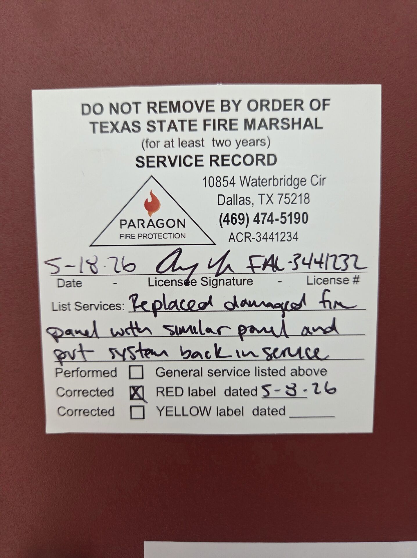 Replaced fire alarm control panel after permitting and documentation in Arlington, TX — all systems showing normal