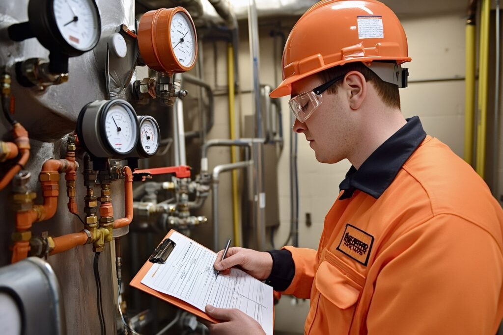 Paragon technician inspecting a fire sprinkler riser