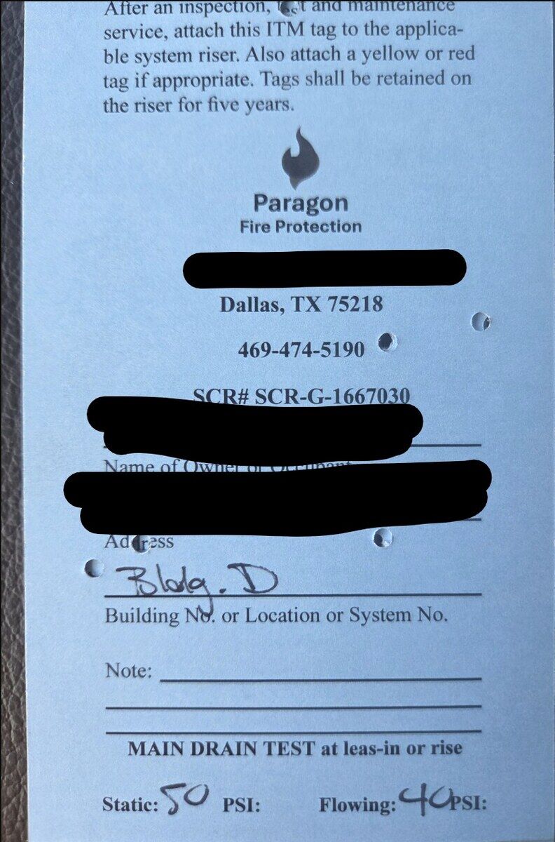 After: blue inspection tag — all items passed following repair and re-inspection