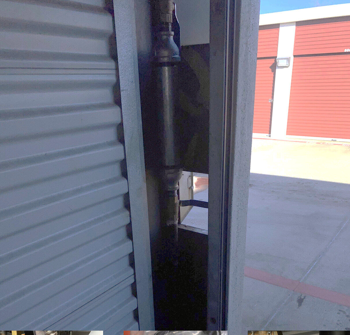 After: Drum drip — split by a hard freeze (dry system offline) → repaired same-day, air pressure restored, fire-protection coverage back online.