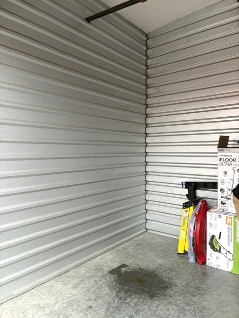 Before: Sprinkler pipe — leaking inside an occupied storage unit → new pipe and fittings, system back in service same day.